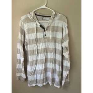 Y2K pd&c Mens Striped Hoodie Shirt Casual Long Sleeve 2 Button M Surfer Preppy